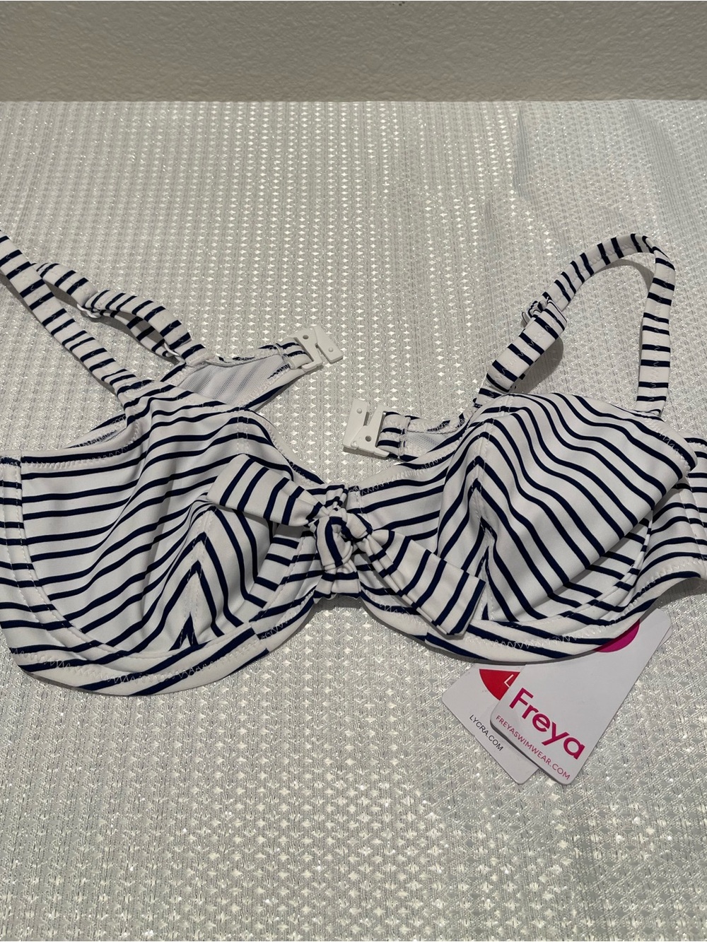 Freya Girls' Navy & White Striped bikini Top - NWT - 34D